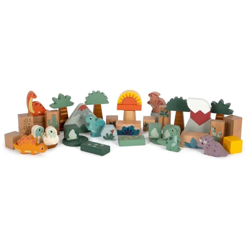 Small foot Wooden Building Blocks Dino играчка за подреждане от дърво 12 m+ 34 бр.