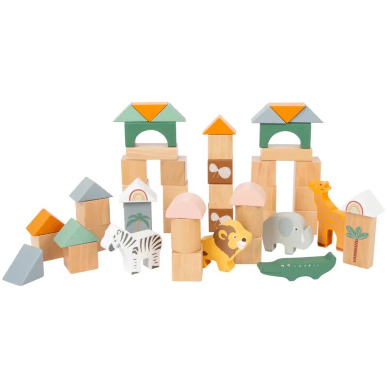 Small foot Wooden Building Blocks Safari играчка за подреждане от дърво 12 m+ 50 бр.