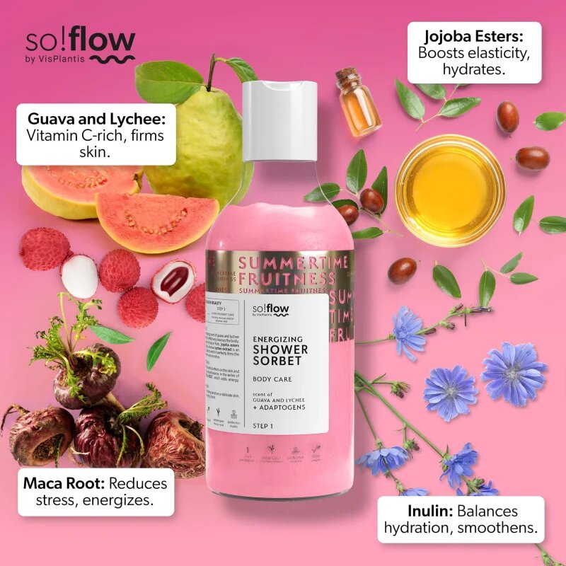 so!flow Energizing Shower Sorbet хидратиращо сорбе за тяло под душа Guava Lychee 400 мл.