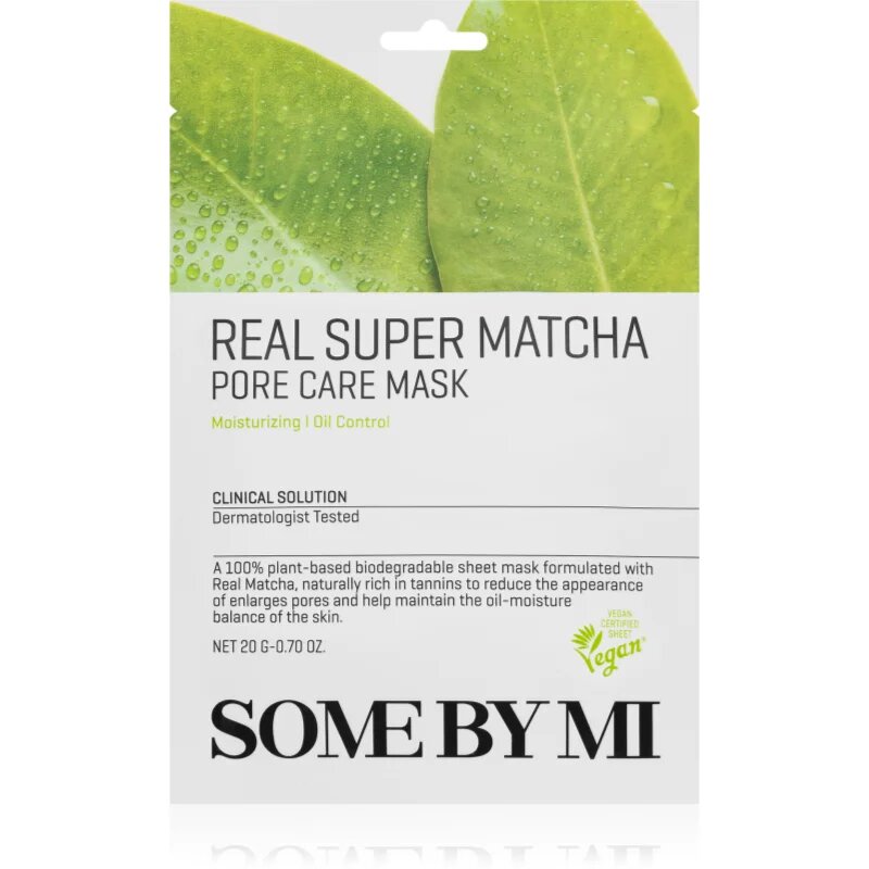 Some By Mi Clinical Solution Super Matcha Pore Care Mask подхранваща платнена маска за стягане на порите и матов ефект 20 гр.