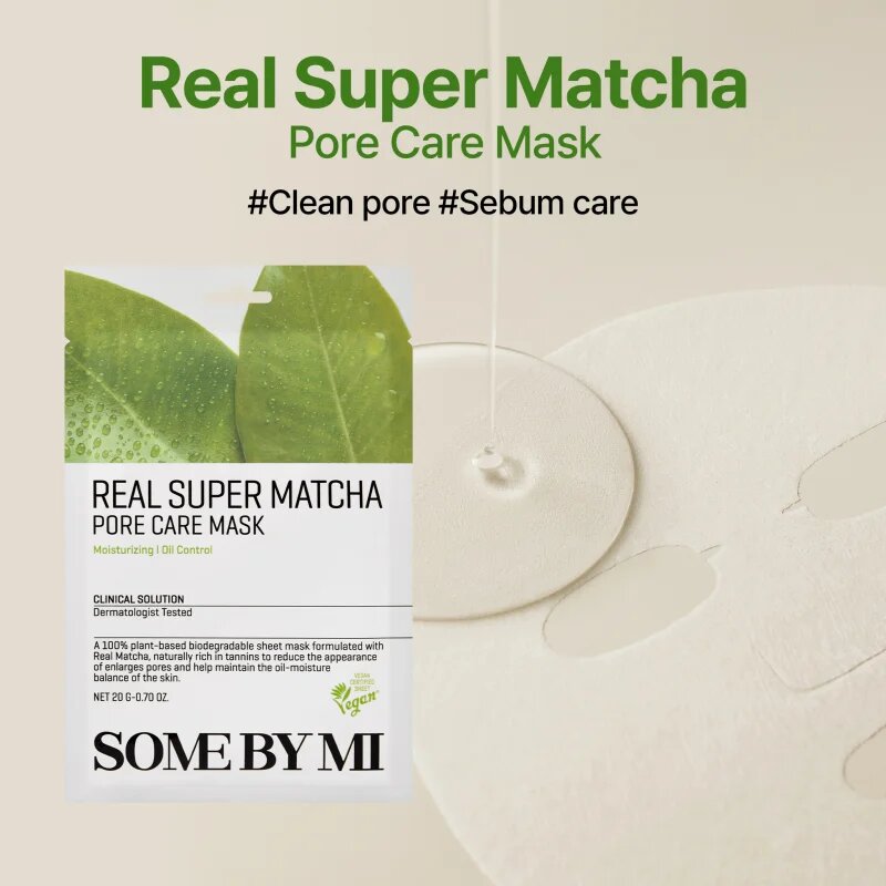 Some By Mi Clinical Solution Super Matcha Pore Care Mask подхранваща платнена маска за стягане на порите и матов ефект 20 гр.