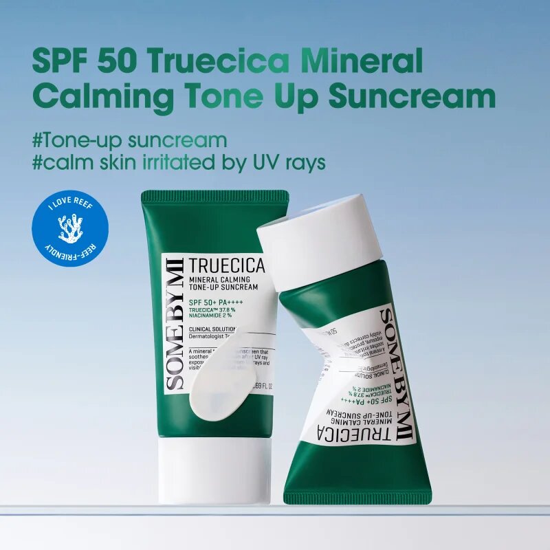Some By Mi Truecica Mineral Calming Tone-up Suncream успокояващ и защитен крем SPF 50+ 50 мл.