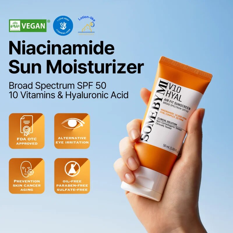Some By Mi V10 Hyal Air Fit Sunscreen лек защитен крем за лице SPF 50+ 50 мл.