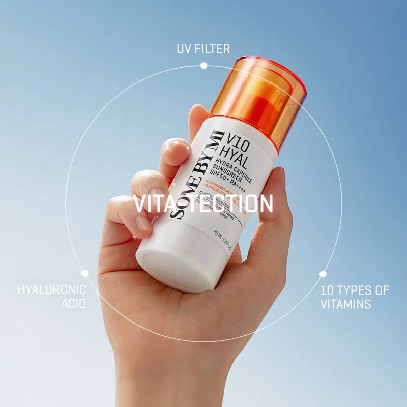Some By Mi V10 Hyal Hydra Capsule Sunscreen защитен крем за чувствителна и нетолерантна кожа на лицето SPF 50+ 40 мл.