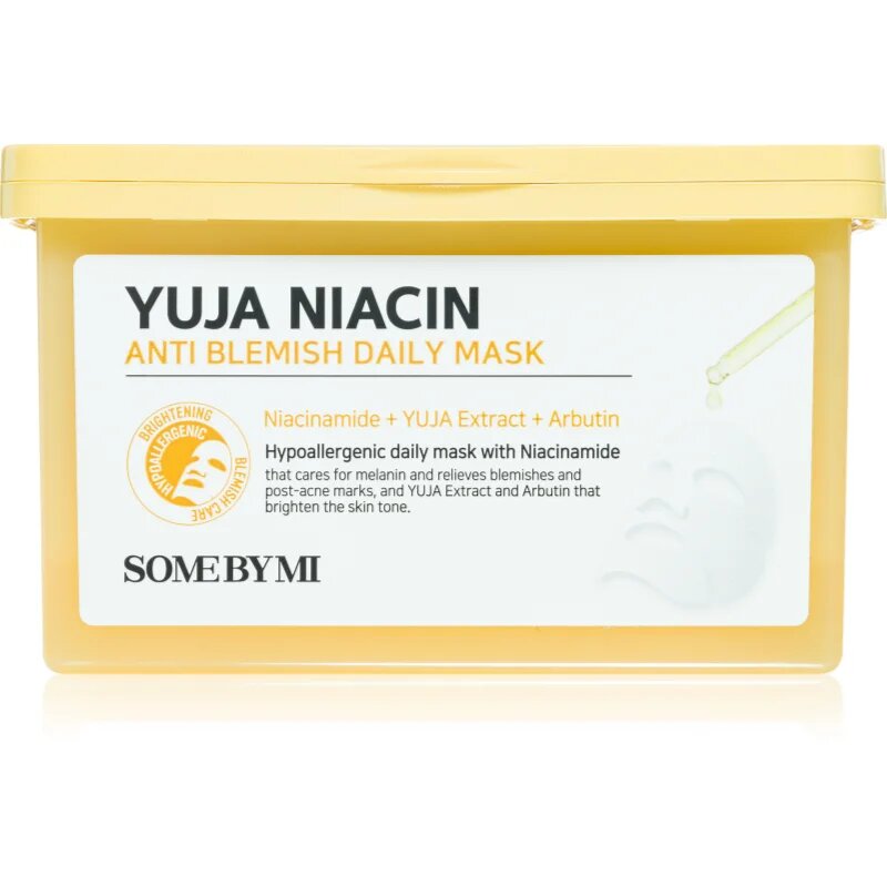 Some By Mi Yuja Niacin Anti Blemish Daily Mask озаряваща платнена маска да уеднакви цвета на кожата голяма опаковка 30 бр.