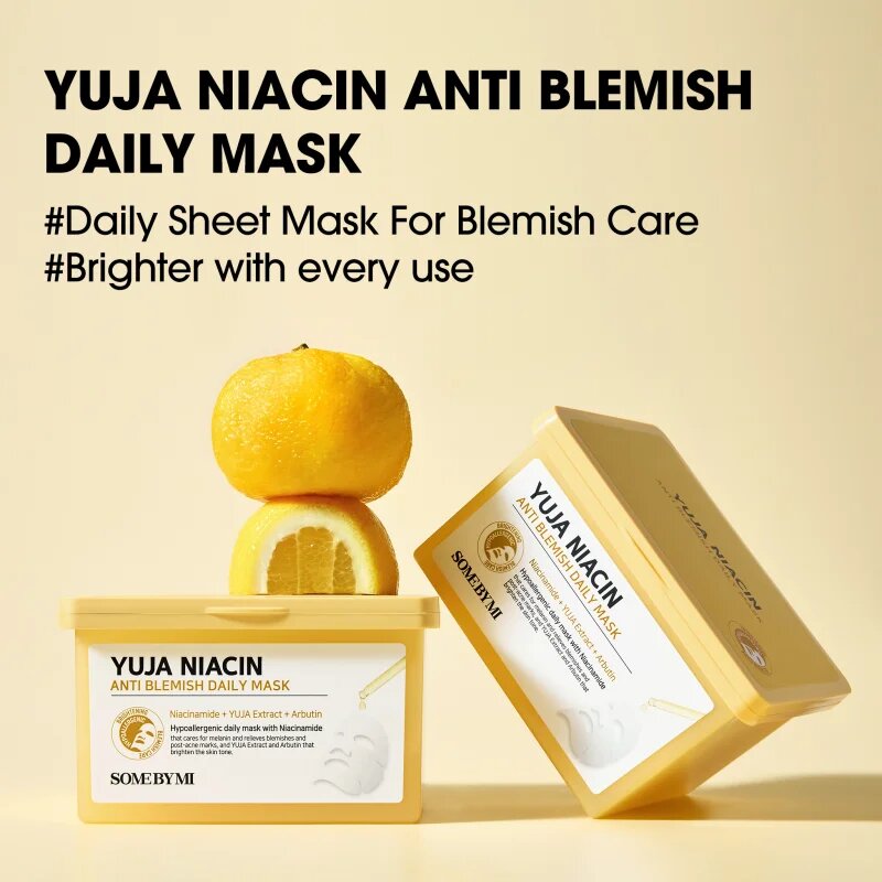 Some By Mi Yuja Niacin Anti Blemish Daily Mask озаряваща платнена маска да уеднакви цвета на кожата голяма опаковка 30 бр.