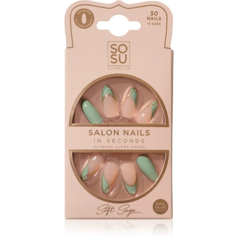 SOSU Cosmetics Salon Nails Изкуствени нокти цвят Soft Sage 30 бр.