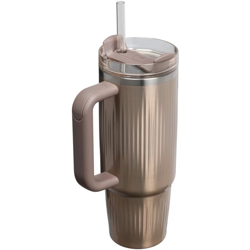 Stanley Quencher H2.O FlowState™ Fluted Tumbler неръждаема термочаша със сламка средни Pale Gold Shine 1 бр.