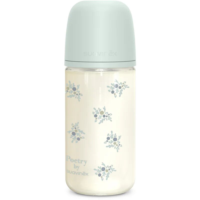 Suavinex Poetry SX Pro Physiological Glass M стъклено бебешко шише 3 m+ Medium Flow - Blue 1 бр.
