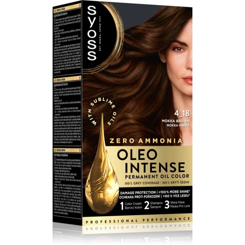 Syoss Oleo Intense перманентната боя за коса с олио цвят 4-18 Mokka Brown 1 бр.