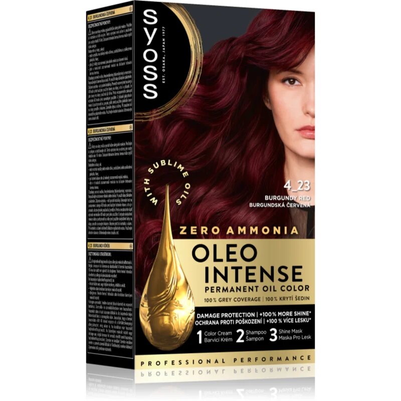 Syoss Oleo Intense перманентната боя за коса с олио цвят 4-23 Burgundy Red 1 бр.