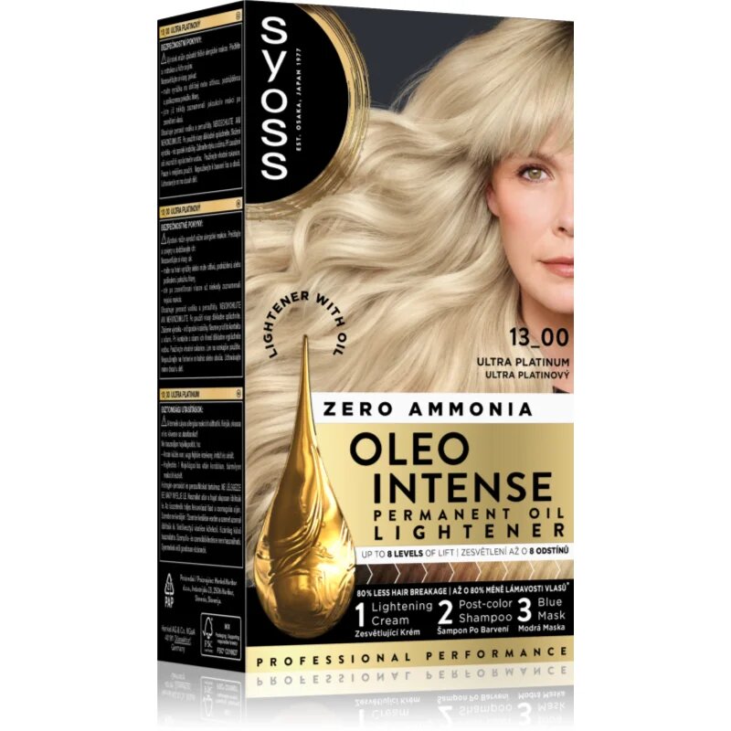 Syoss Oleo Intense перманентната боя за коса за изсветляване на косата цвят 13-00 Ultra Platinum 50 мл.