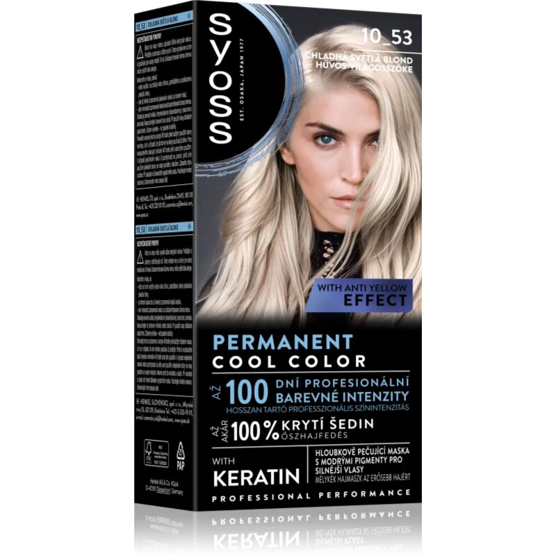Syoss Permanent Cool Color перманентната боя за коса със студен подтон цвят 10_53 Cool Light Blond 1 бр.