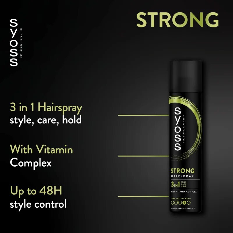 Syoss Strong Hold Hairspray лак за коса със силна фиксация 3 в 1 300 мл.