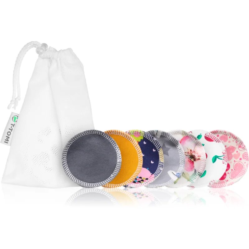T-Tomi Make-up Removal Pads Set Soft 1 Week тампони за почистване на грим които могат да се перат COLOUR + Laundry Wash Bag 7 бр.