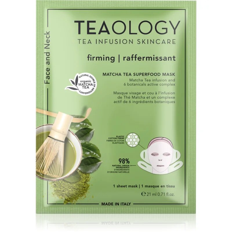 Teaology Matcha Tea Superfood Mask стягаща платнена маска за контурите на лицето с матча 1 бр.