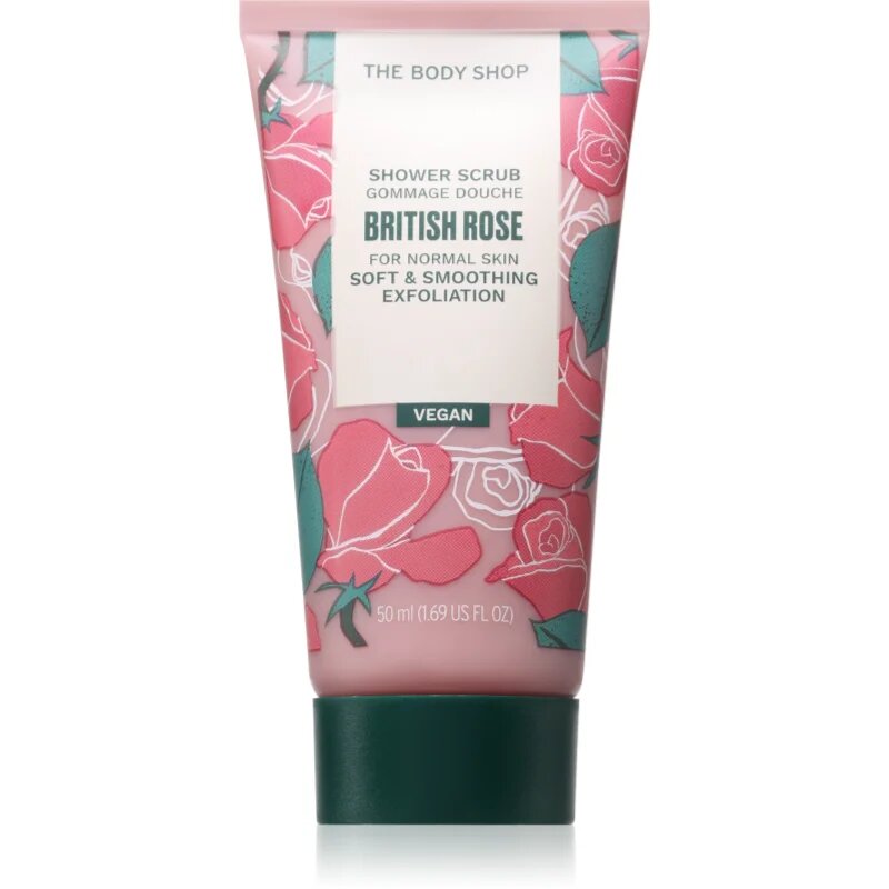 The Body Shop British Rose Shower Scrub нежен пилинг за тяло с аромат на рози 50 мл.