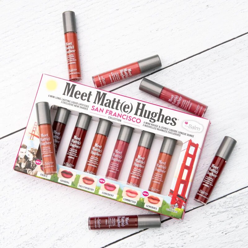 theBalm Meet Matt(e) Hughes Mini Kit San Francisco комплект течно червило за дълготраен ефект 6 бр.