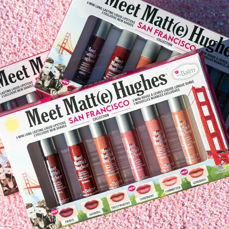 theBalm Meet Matt(e) Hughes Mini Kit San Francisco комплект течно червило за дълготраен ефект 6 бр.