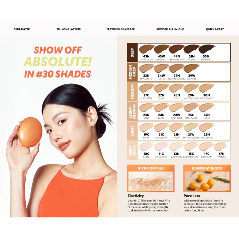 TIRTIR Mask Fit AI Filter Cushion Mini дълготраен грим в гъбичка с матиращ ефект цвят 24N Latte 4.5 гр.