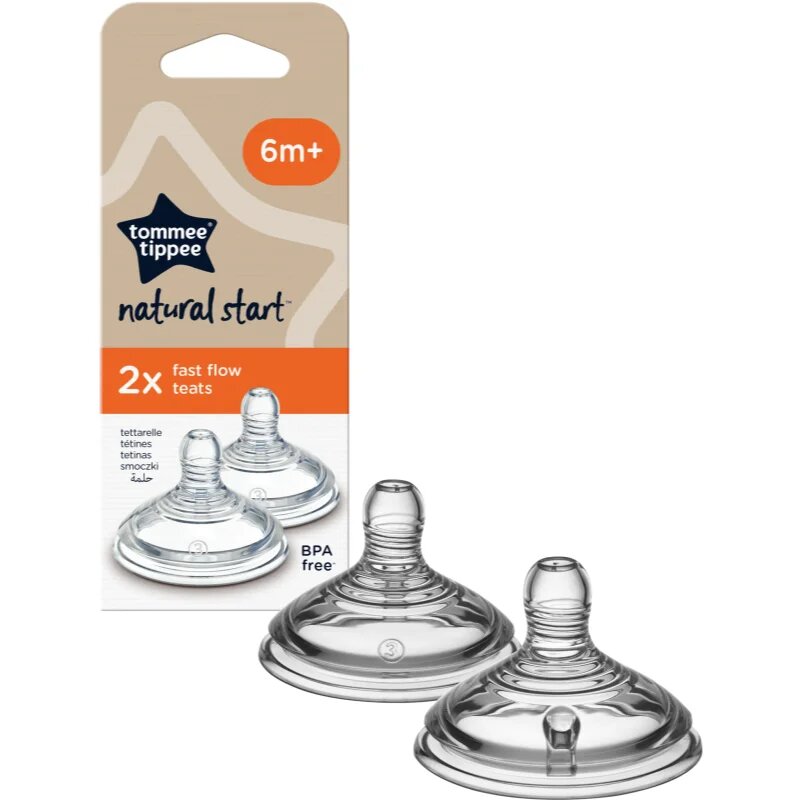 Tommee Tippee Natural Start Anti-Colic Teat биберон за шише Fast Flow 6 m+ 2 бр.