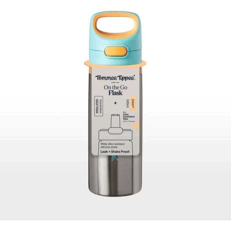 Tommee Tippee On The Go неръждаема термобутилка за вода със силиконова приставка за пиене 24m+ 500 мл.