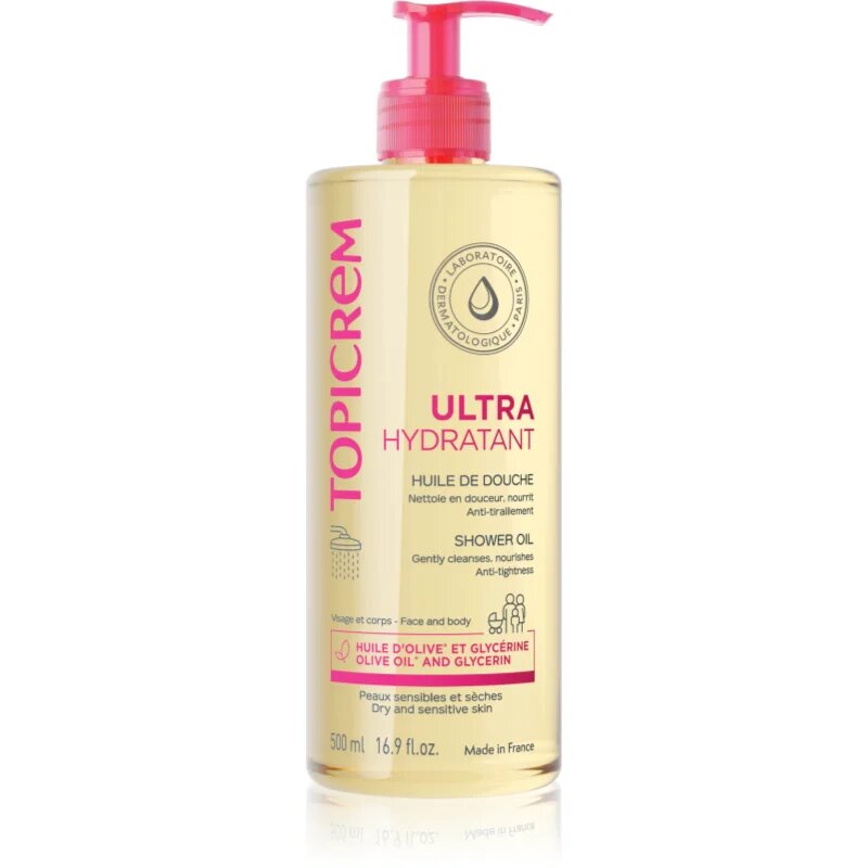 Topicrem UH BODY Shower Oil хидратиращо почистващо олио за суха и чувствителна кожа 500 мл.