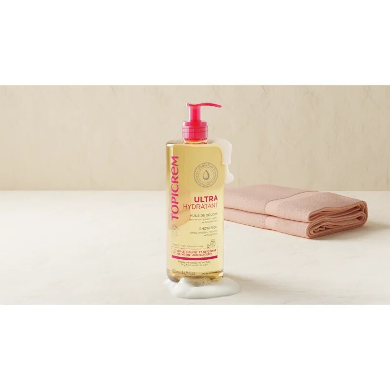 Topicrem UH BODY Shower Oil хидратиращо почистващо олио за суха и чувствителна кожа 500 мл.
