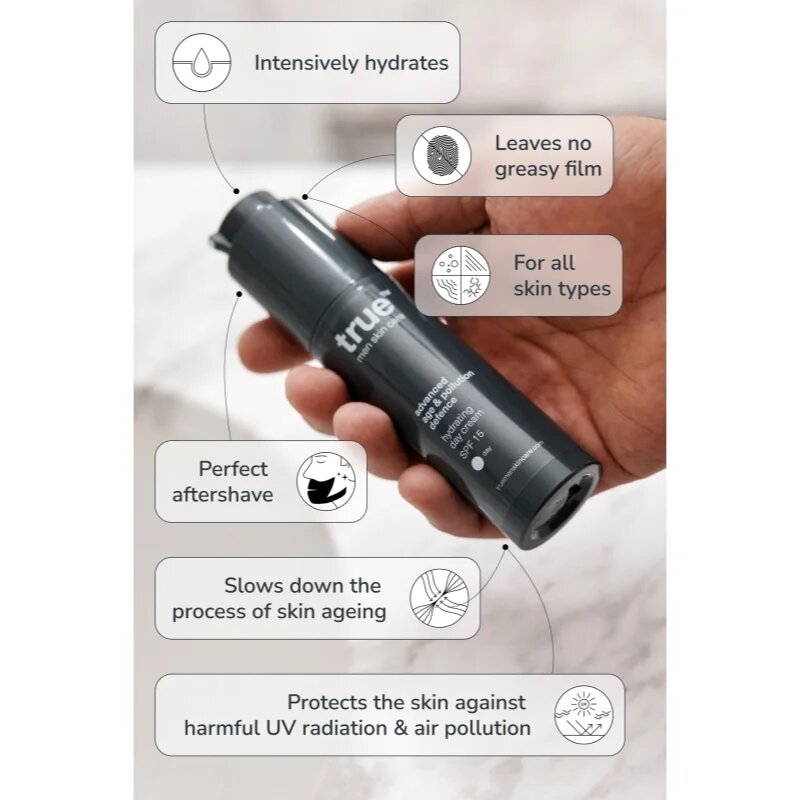 true men skin care Hydrating day cream дневен хидратиращ крем SPF 15 50 мл.