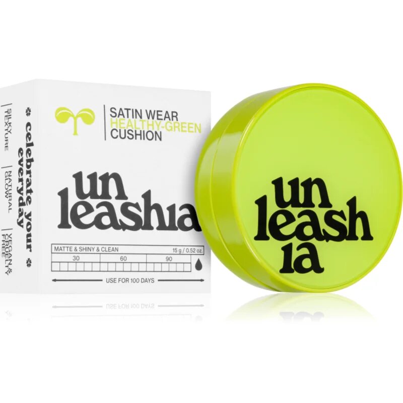 Unleashia Satin Wear Healthy Green Cushion дълготраен грим в гъбичка SPF 30 цвят 18C Seashell 15 гр.