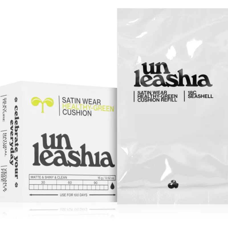 Unleashia Satin Wear Healthy Green Cushion Refill дълготраен грим в гъбичка пълнител цвят 18C Seashell 15 гр.