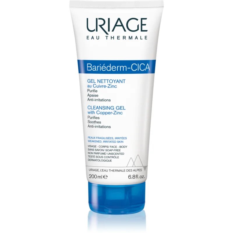 Uriage Bariéderm Cica Cleansing Gel with Copper-Zinc успокояващ почистващ гел за напукана кожа 200 мл.