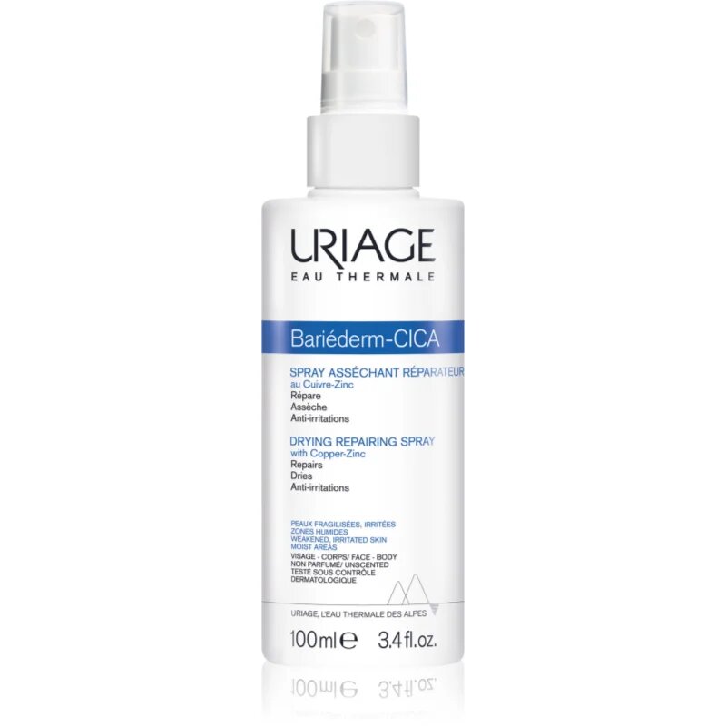 Uriage Bariéderm Cica Drying Repairing Spray изсушаващ репариращ спрей съдържащ мед и цинк 100 мл.
