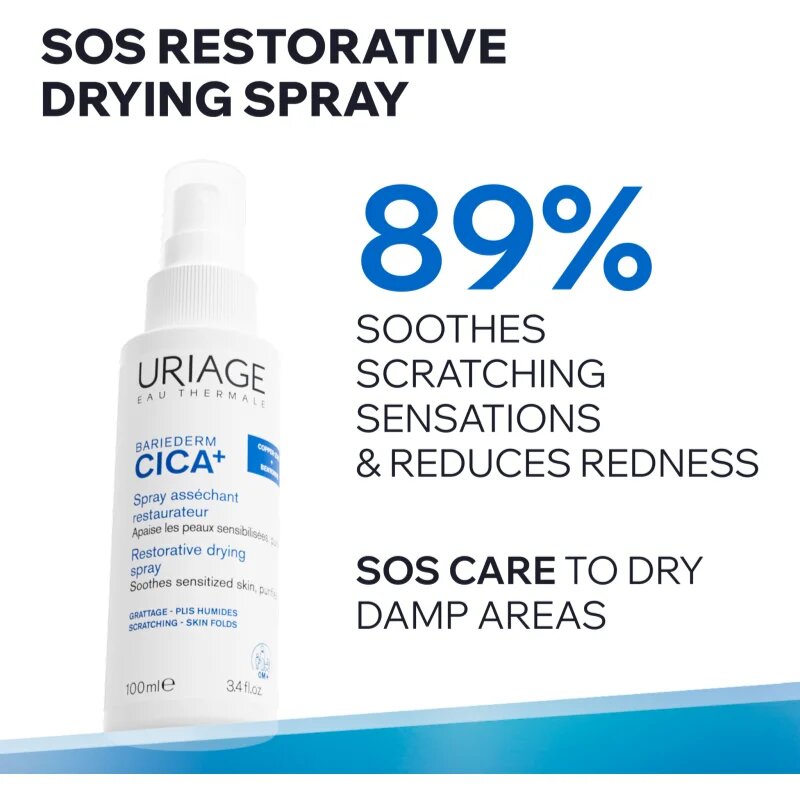 Uriage Bariederm Cica+ Restorative Drying Spray изсушаващ и успокояващ спрей за раздразнена кожа 100 мл.