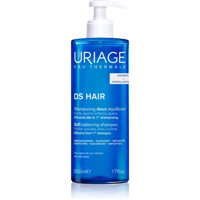 Uriage DS HAIR Soft Balancing Shampoo почистващ шампоан за чувствителна кожа на скалпа 500 мл.