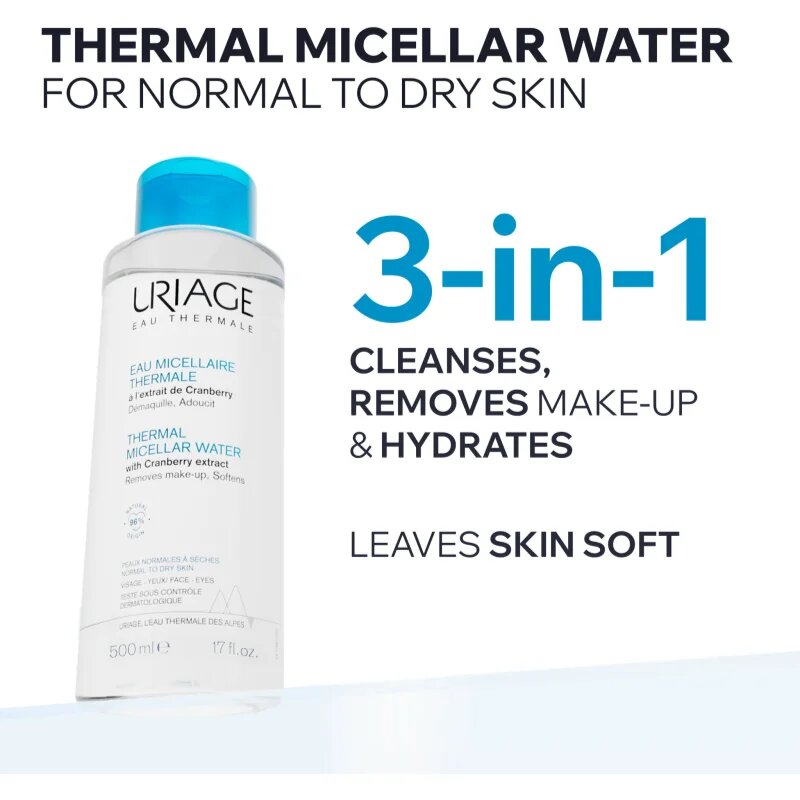 Uriage Hygiène Thermal Micellar Water - Normal to Dry Skin мицеларна почистваща вода за нормална към суха кожа 500 мл.