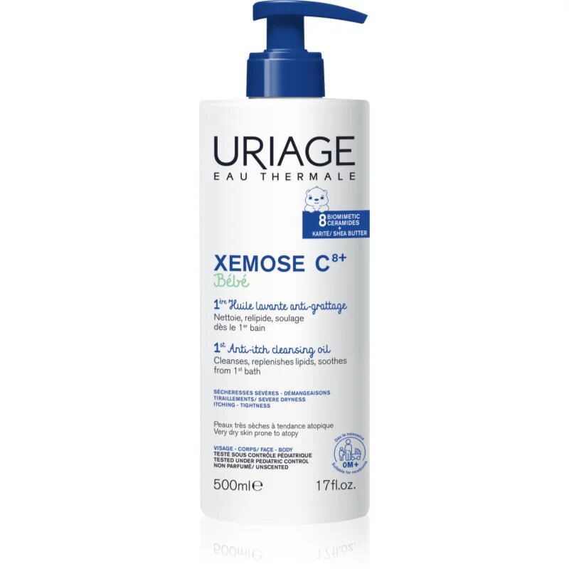 Uriage Xemose C8+ Bébé успокояващо почистващо олио за суха към атопична кожа 500 мл.