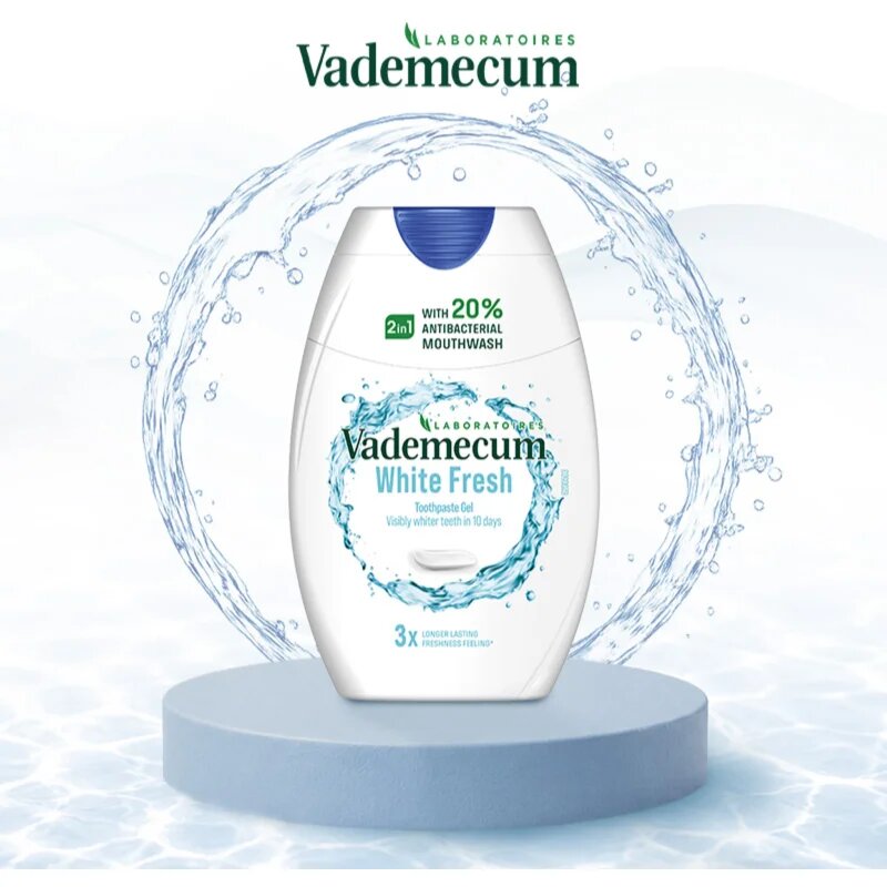 Vademecum 2 in1 White Fresh паста за зъби и вода за уста 2 в 1 с избелващ ефект 75 мл.