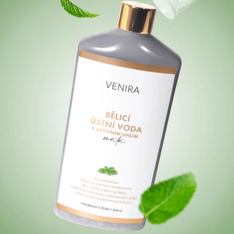 Venira Whitening Mouthwash with Active Charcoal избелваща вода за уста с активен въглен 500 мл.