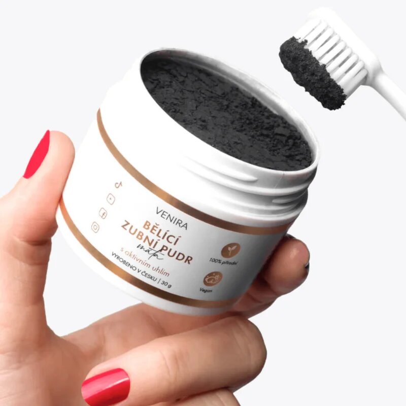 Venira Whitening tooth powder избелваща пудра за зъби с активен въглен с кокос Mint 30 гр.