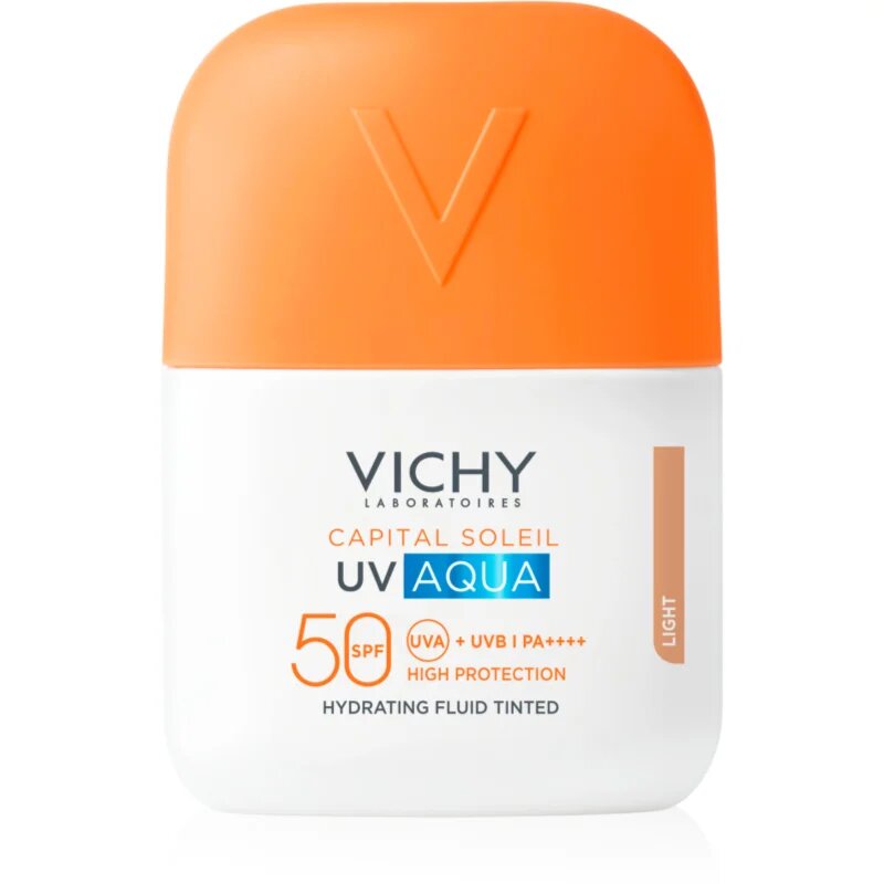 Vichy Capital Soleil UV Aqua защитна тонирана течност за лице с хидратиращ ефект SPF 50 50 мл.
