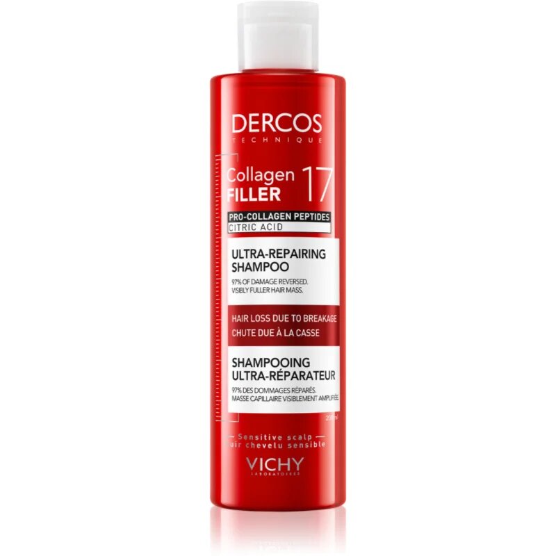 Vichy Dercos Collagen Filler 17 дълбоко регенериращ шампоан срещу късане на косата 200 мл.