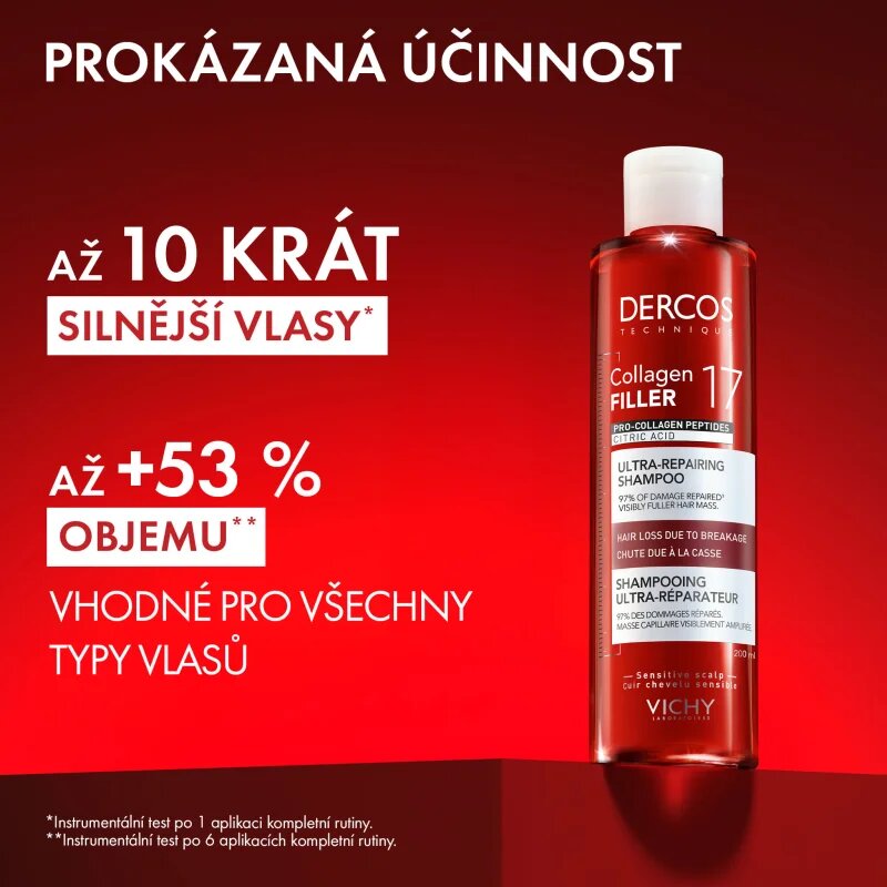 Vichy Dercos Collagen Filler 17 дълбоко регенериращ шампоан срещу късане на косата 200 мл.