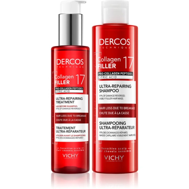 Vichy Dercos Collagen Filler 17 комплект за тънка коса със склонност към косопад