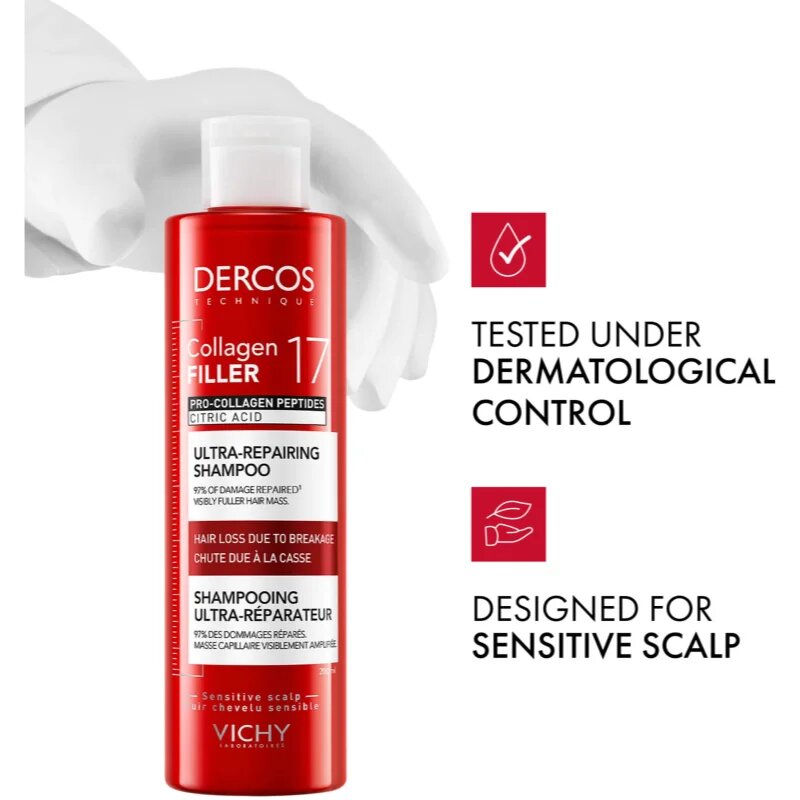 Vichy Dercos Collagen Filler 17 комплект за тънка коса със склонност към косопад
