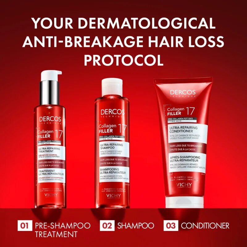 Vichy Dercos Collagen Filler 17 комплект за тънка коса със склонност към косопад