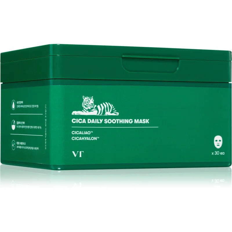 VT Cosmetics Cica Daily Soothing Mask интензивна хидратираща маска за лице с успокояващ ефект голяма опаковка 30 бр.