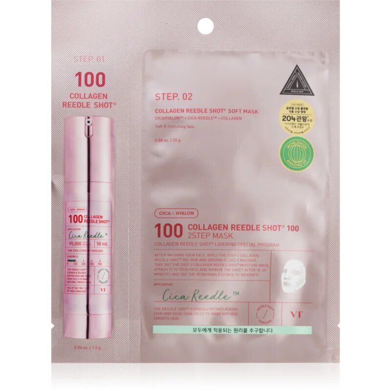 VT Cosmetics Collagen Reedle Shot 100 2 Step Mask маска с лифтинг и стягащ ефект за двуфазно третиране на кожата на лицето 26.5 гр.