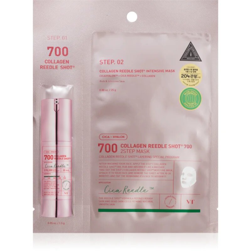 VT Cosmetics Collagen Reedle Shot 700 2-Step Mask маска с лифтинг и стягащ ефект за двуфазно третиране на кожата на лицето 28.5 гр.