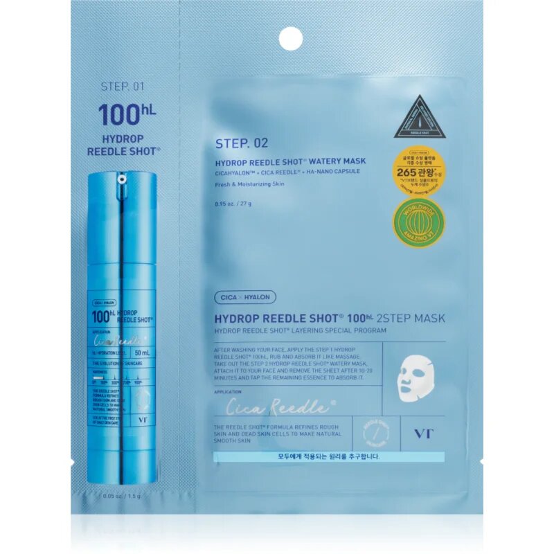VT Cosmetics Hydrop Reedle Shot 100hL 2 Step Mask интензивна хидратираща маска за двуфазно третиране на кожата на лицето 28.5 гр.